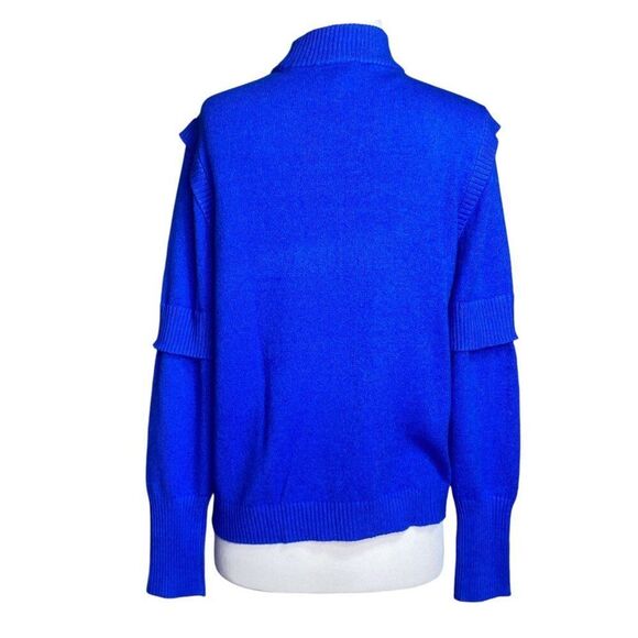 H Halston Solid Blue Sweater Size Medium Layered Sleeves - Picture 2 of 8